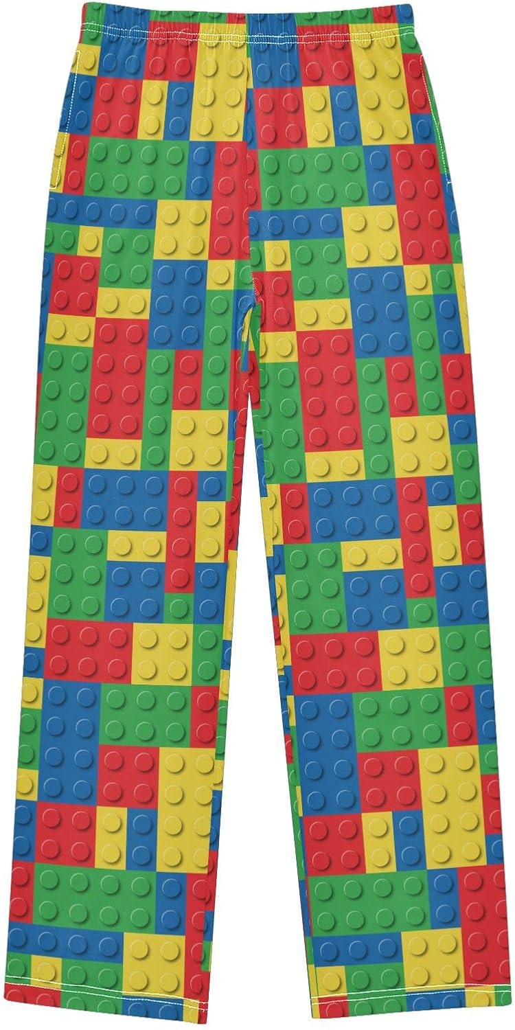 FLildon Boy's Pajama Pants 6-14 Years Elastic Waist Lounge Pajama Pants, Building Blocks - Image 1